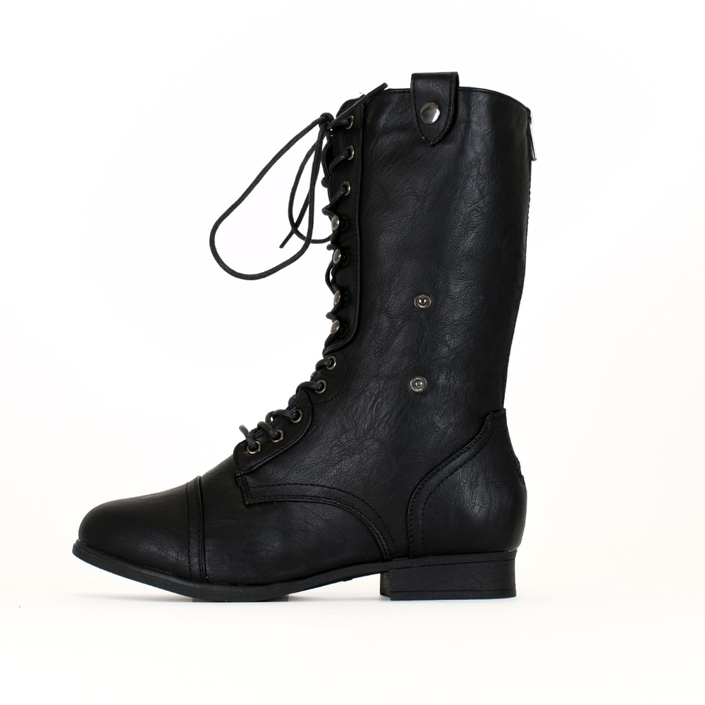 Black Mid Calf Combat Boot Smart-1 - Picture 2 of 3